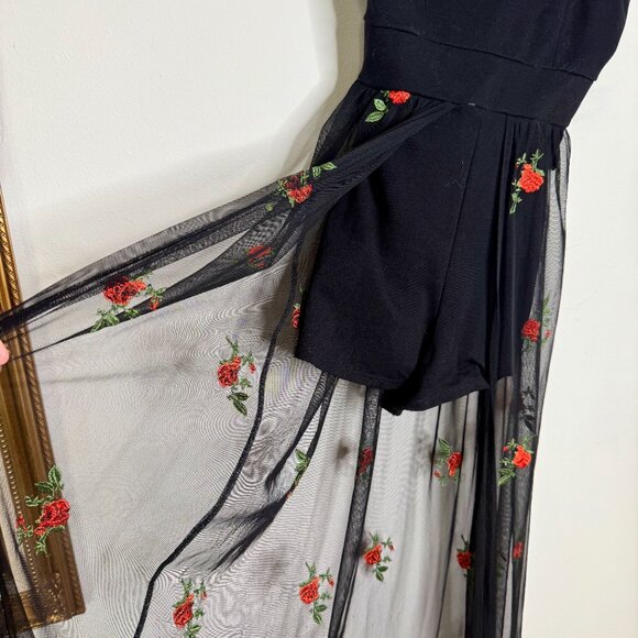 Love Culture | Black Romper with Sheer Rose Embroidered Sheath - S - Picture 2 of 7